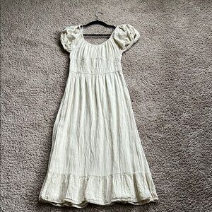 Cream Smocked Tiered Midi Sundress